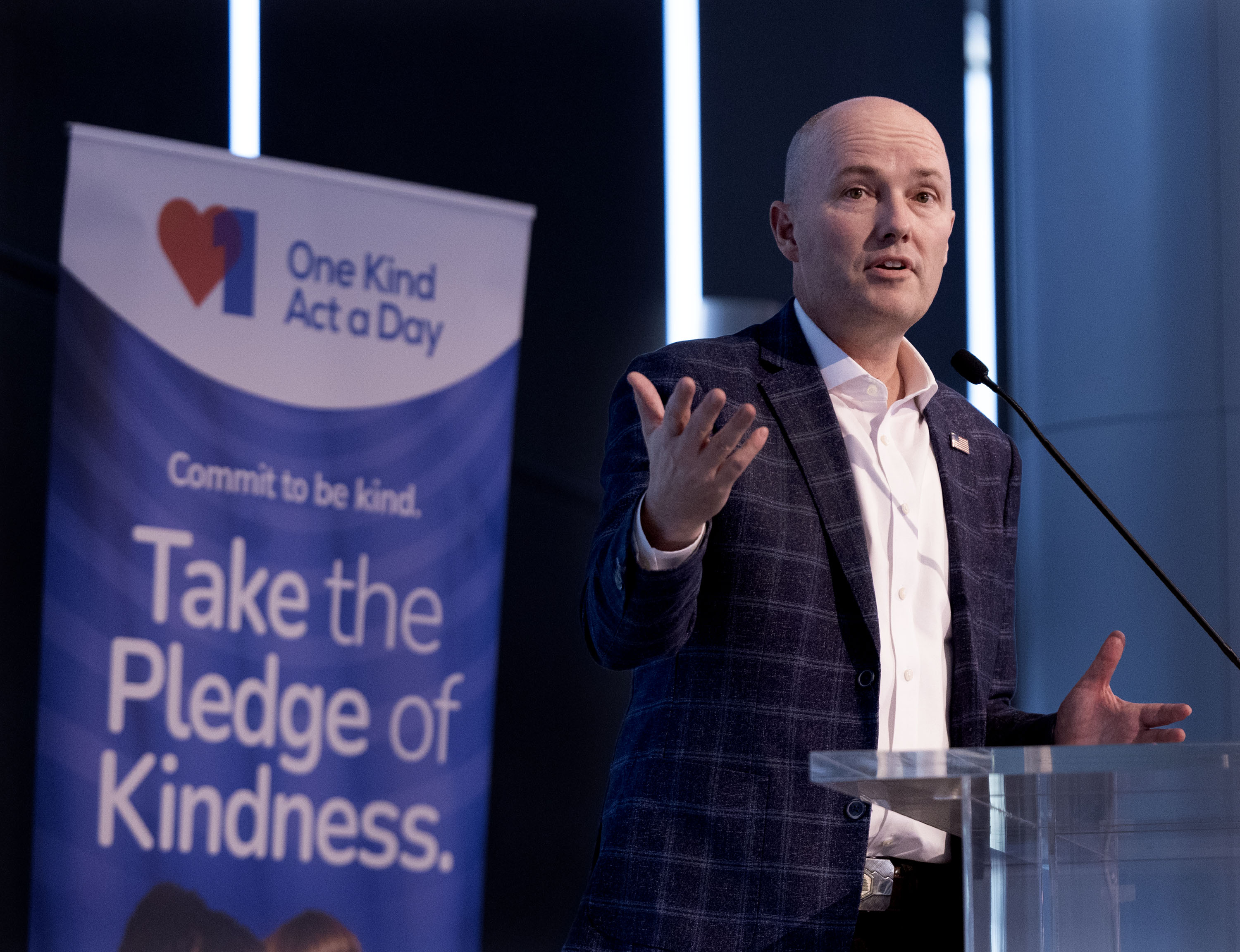 Gov. Spencer Cox speaks at the second annual Kindness Summit at the University of Utah in Salt Lake City on Friday.