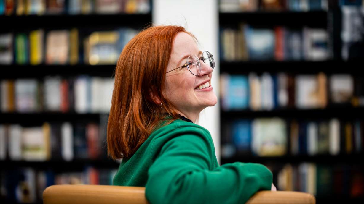 Author Sarah Eden poses before signing books at a Deseret Book event at the City Creek Center in Salt Lake City on April 4. She says she started writing books on a dare.