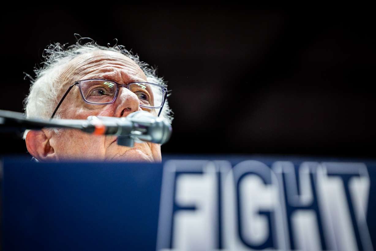 Sen. Bernie Sanders, I-Vt., speaks during a rally in Salt Lake City on Sunday.