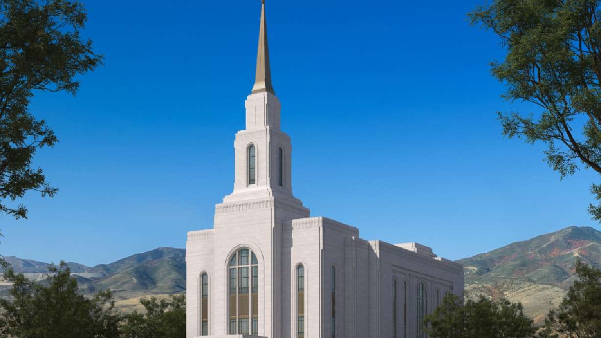 A rendering of the exterior of the future West Jordan Utah Temple was released on Monday.