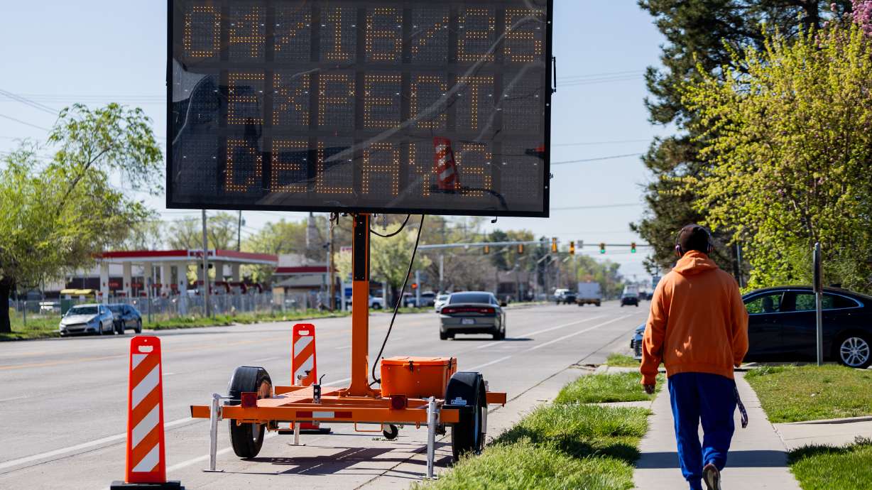 A sign warning about upcoming construction near Redwood Road in the Rose Park neighborhood on Monday. Salt Lake City's 600/700 North project is expected to last from this spring through most of 2026.