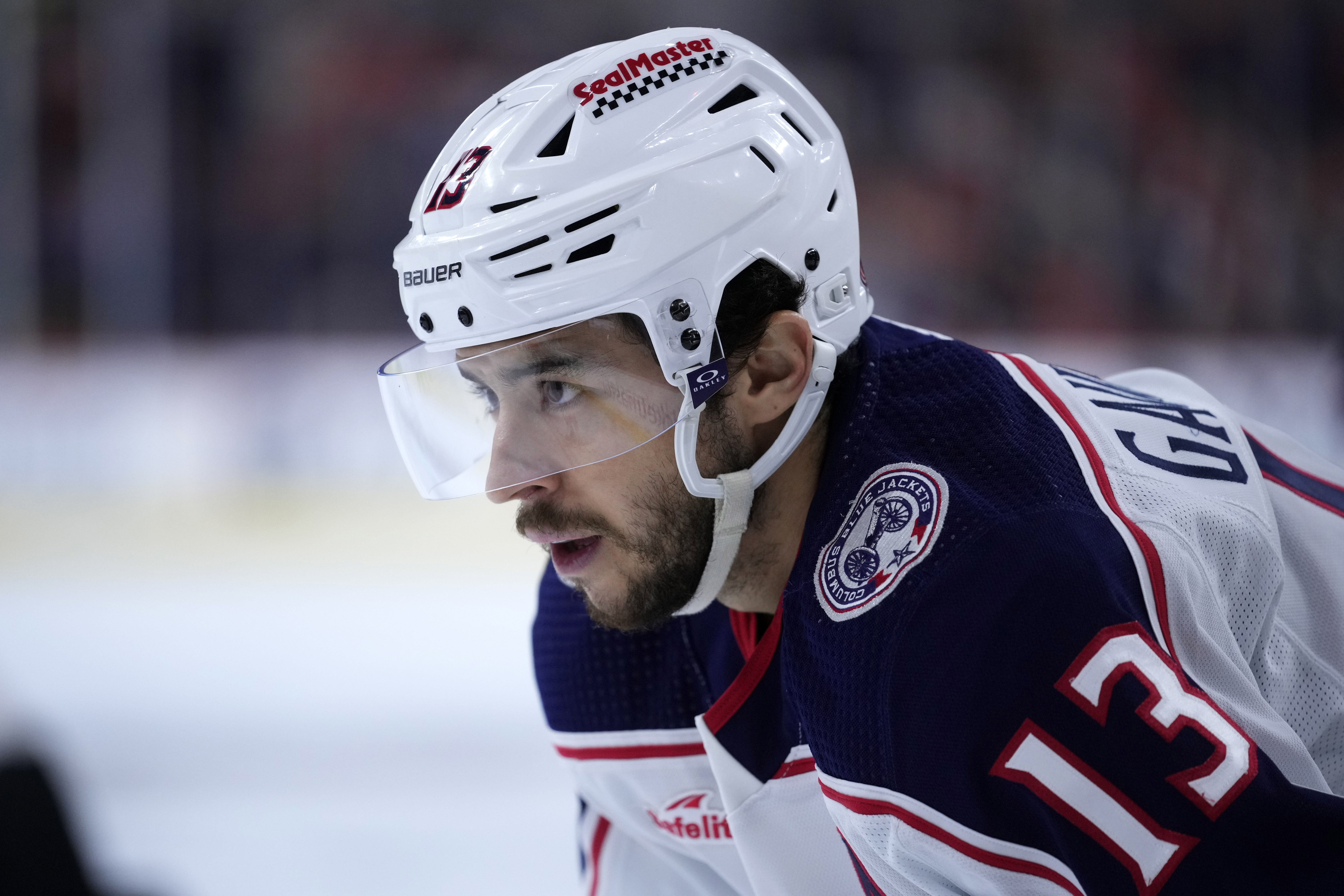 FILE - Columbus Blue Jackets' Johnny Gaudreau plays during an NHL hockey game, Jan. 4, 2024, in Philadelphia. 