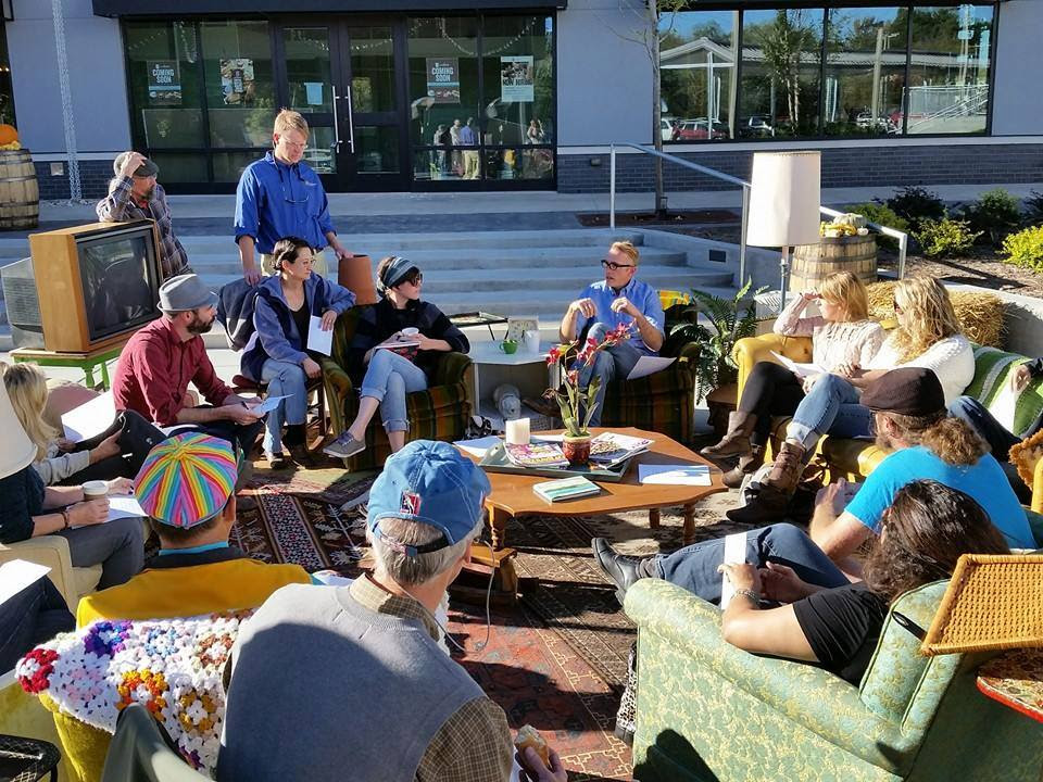 Matthew Mazzotta holds an outdoor living room listening session in Springfield, Missouri, before building an art sculpture. The Salt Lake City Arts Council selected Mazzotta to design a new piece in Glendale.