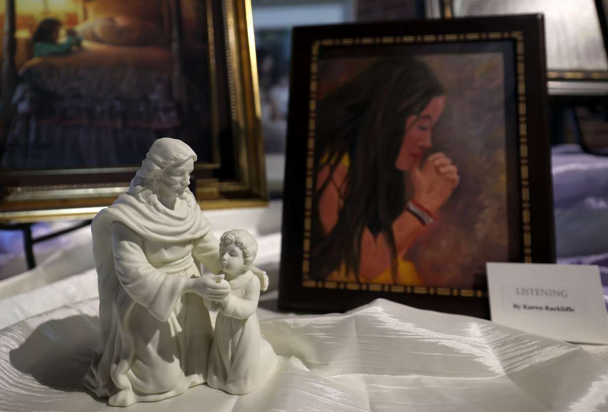 Religious art is on display at the Why I Believe Interfaith Easter Celebration at the Ballpark at America First Square in South Jordan on Monday.