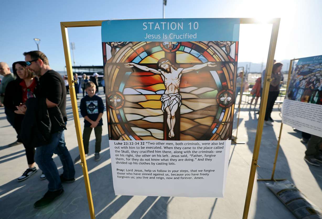 Station 10 of the Stations of the Cross is pictured at the Why I Believe Interfaith Easter Celebration at the Ballpark at America First Square in South Jordan on Monday.