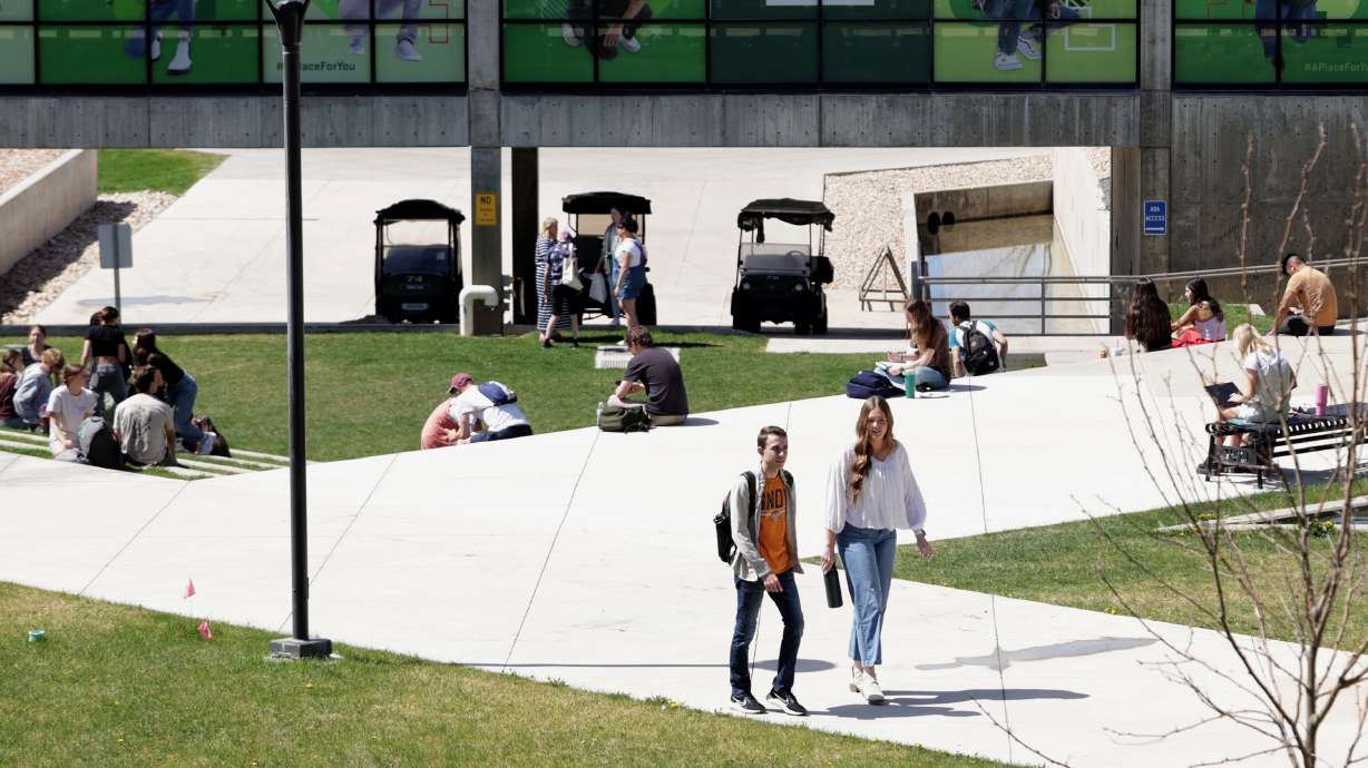 Utah Valley University has axed its Center for Intercultural Engagement. In the photo from last Thursday, students walk on the university campus in Orem.