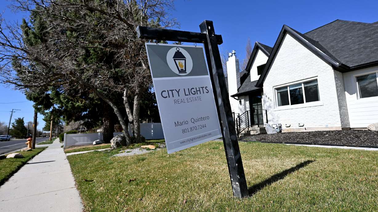 Real estate signage in the Holladay area of the Salt Lake Valley on March 26. The average age of a first-time U.S. homebuyer jumped to a record 38 years old, and just a third of Americans own a home by the time they reach 30, according to a new study.