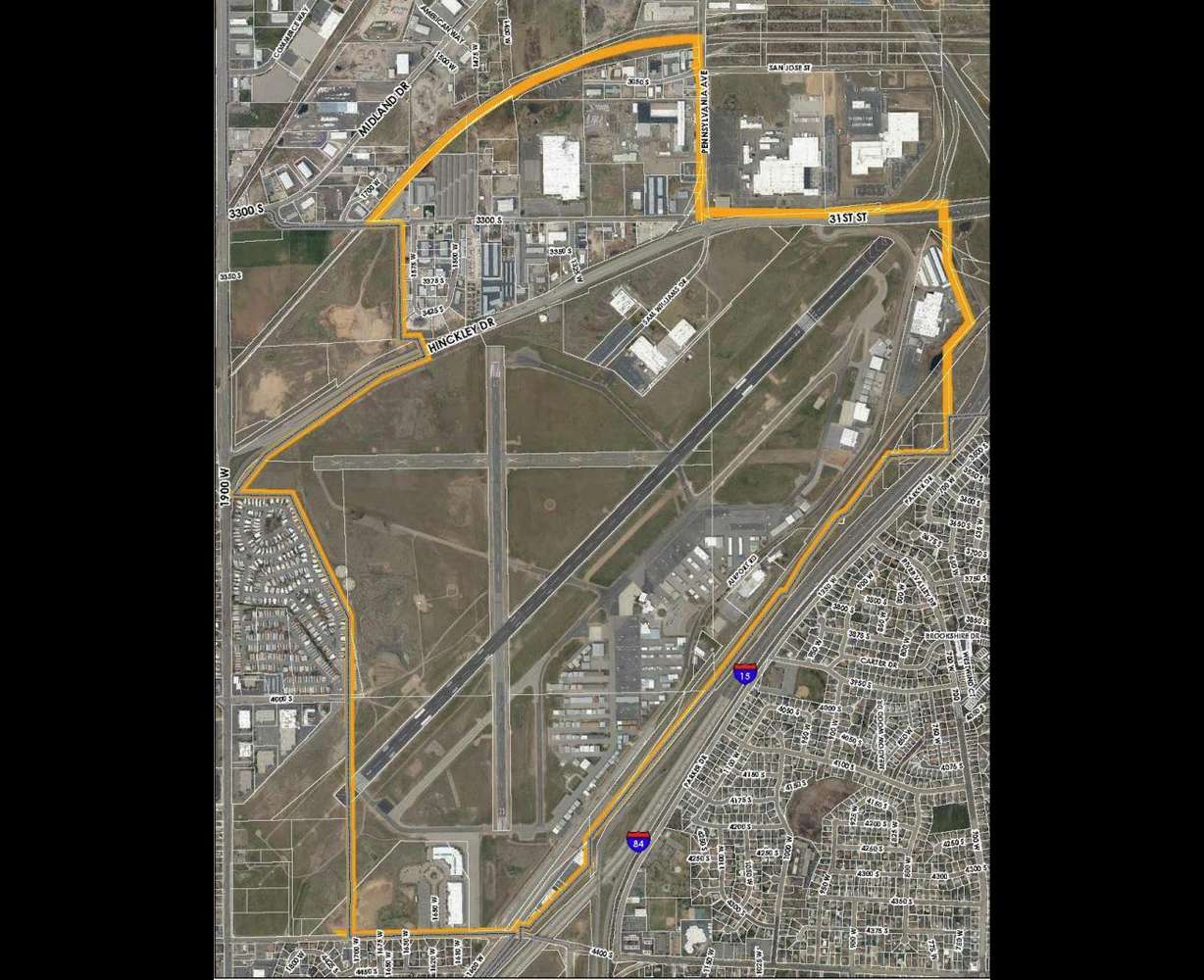 Ogden-Hinckley Airport in Ogden, outlined in yellow, in an undated photo.