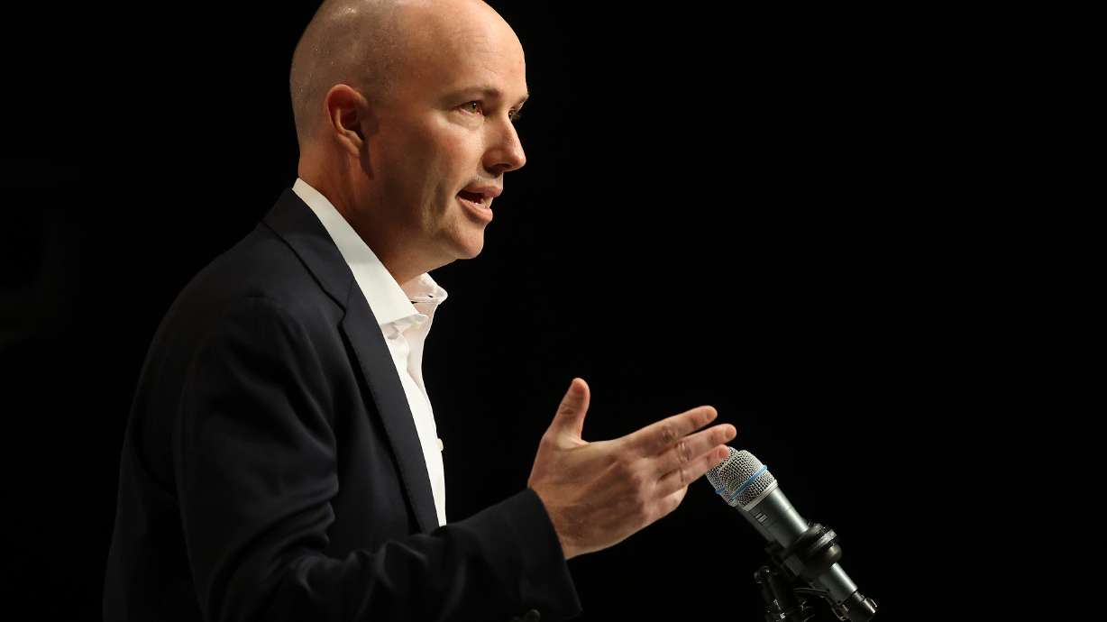 Gov. Spencer Cox speaks with members of the media during the PBS Utah Governor’s Monthly News Conference at the Eccles Broadcast Center in Salt Lake City on Thursday.