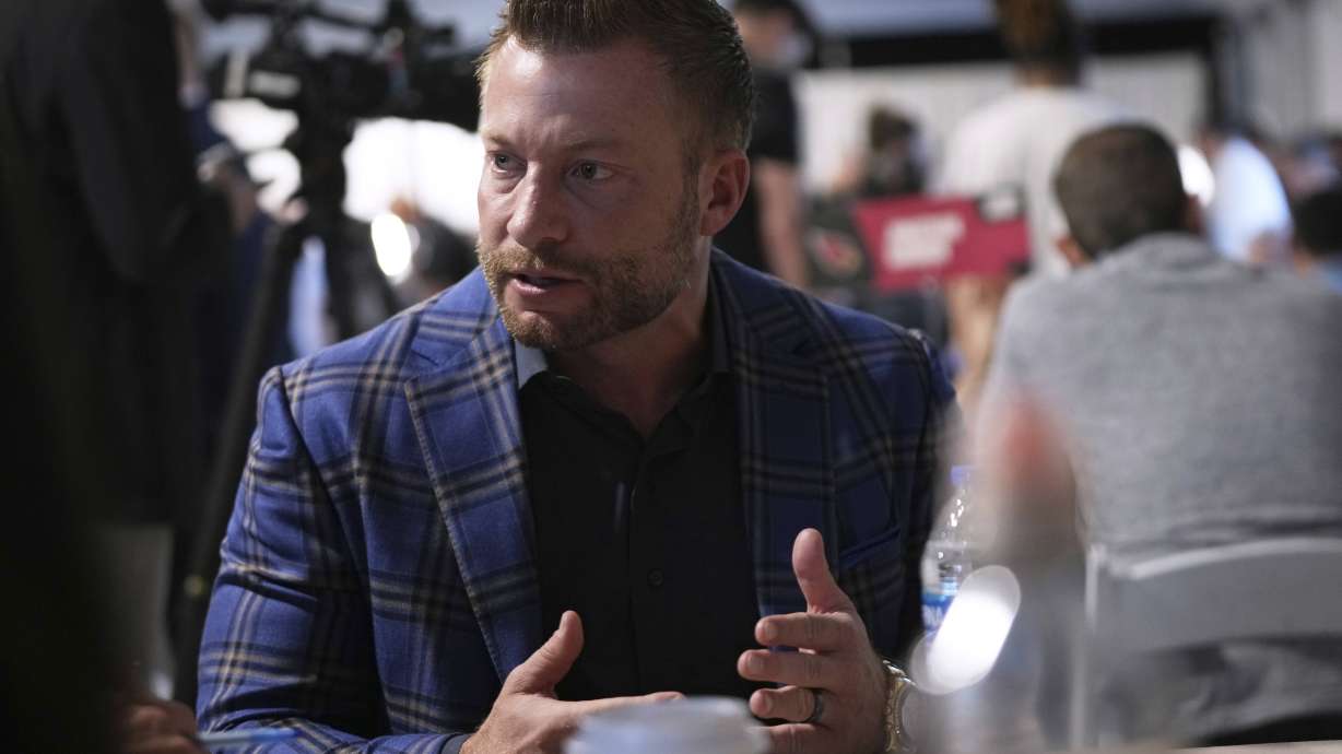 Los Angeles Rams head coach Sean McVay is interviewed at the NFL football annual meetings Tuesday, April 1, 2025, in Palm Beach, Fla.