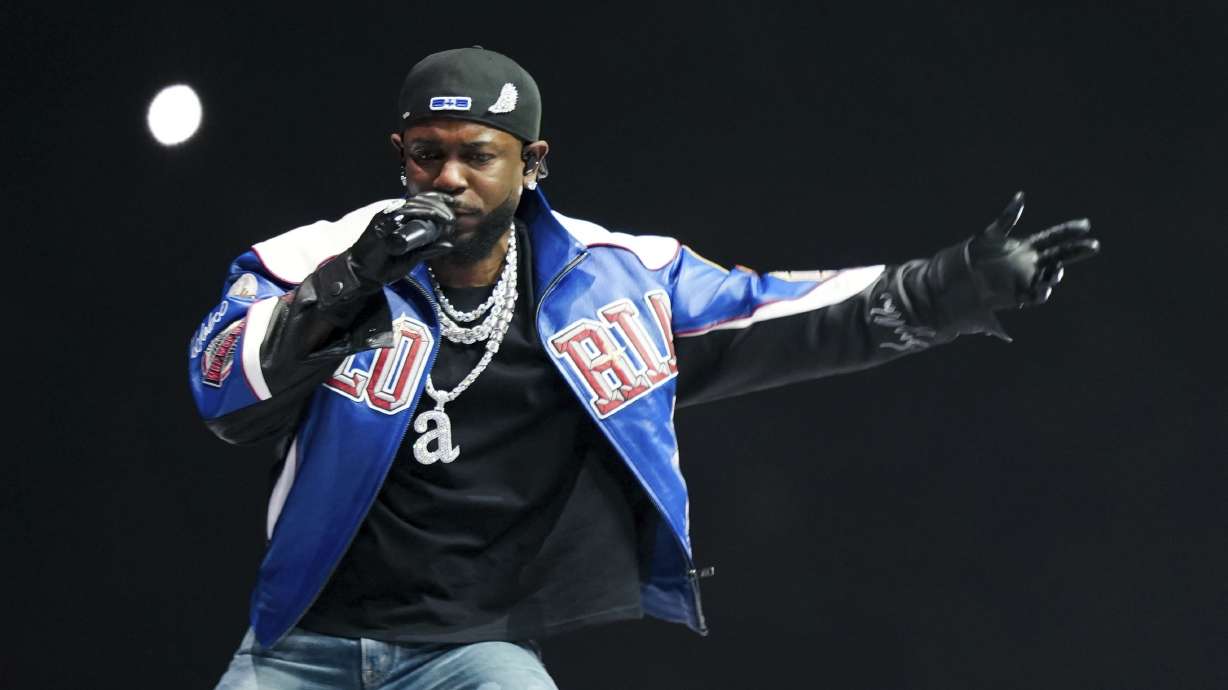 Kendrick Lamar performs during halftime of Super Bowl LIX on Feb. 9 in New Orleans. The feud between Lamar and rapper Drake escalated Thursday as Drake claimed he was defamed by Lamar's performance of "Not Like Us" at the Super Bowl.