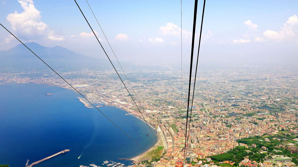 The Bay of Naples from a cable car in Monte Faito. Four people have died and one is seriously injured after a cable car crashed to the ground near Naples.