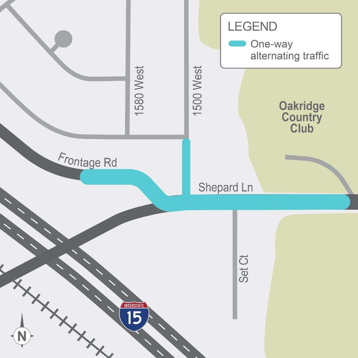 Starting perhaps on Monday, crews will implement alternating one-way traffic patterns on Shepard Lane, Frontage Road and 1500 West in Farmington to accommodate drainage work.