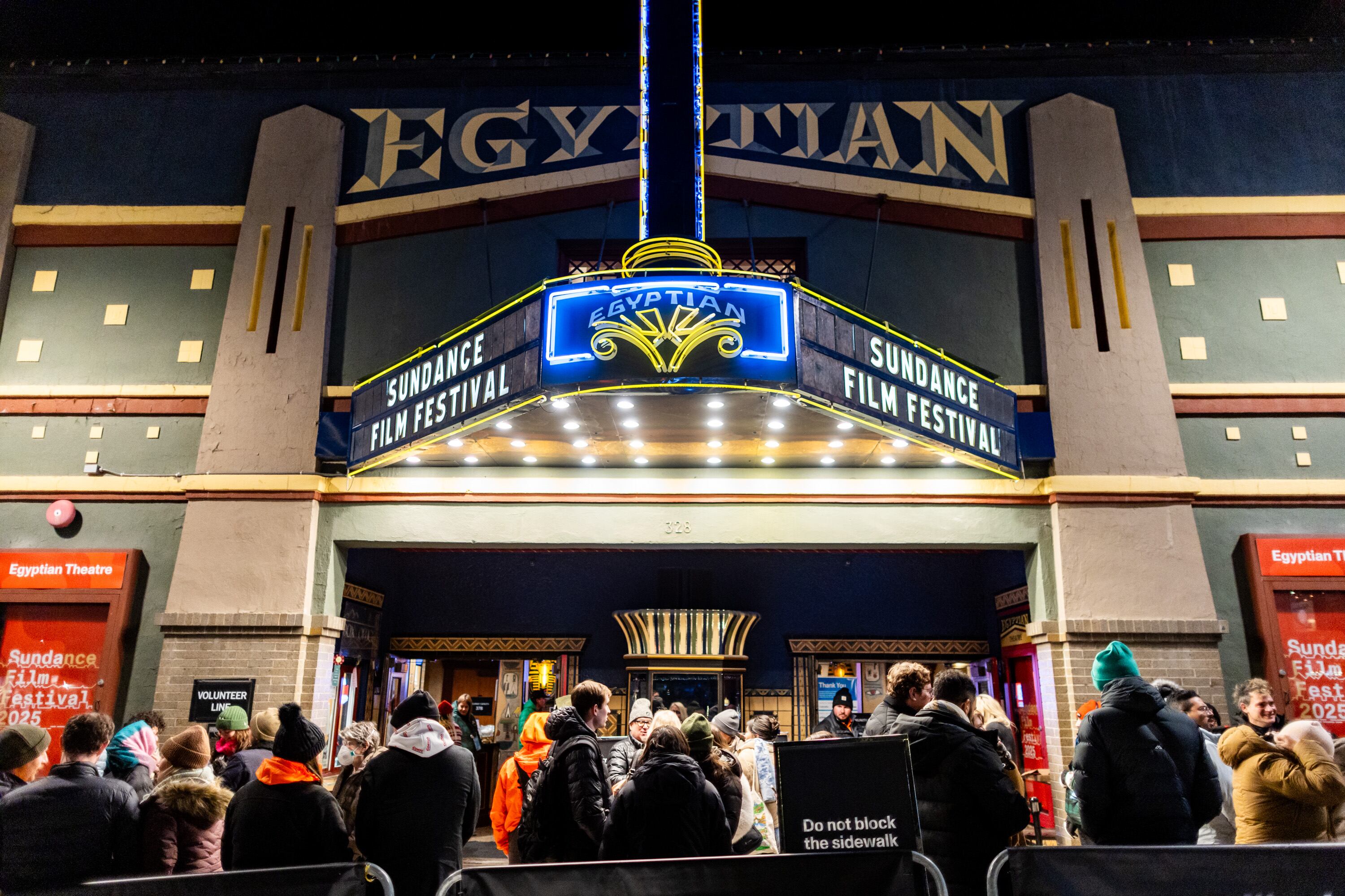 People exit the Egyptian Theatre after watching a film inside during the Sundance Film Festival in Park City on Jan. 24. A new poll shows the majority of Utahns are disappointed the festival will leave Park City in 2027.