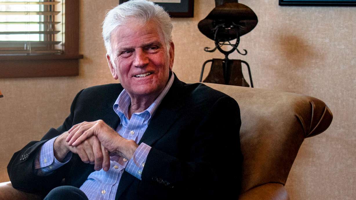 Franklin Graham sits in his office at Samaritan’s Purse headquarters in Boone, N.C., on April 9. Franklin Graham, son of Billy Graham, is preaching to a much different world than his father did, but he's made his own name with humanitarian aid.