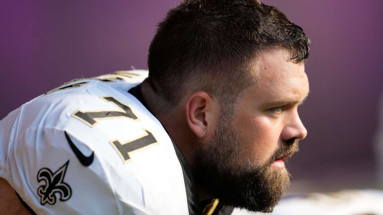 FILE - New Orleans Saints offensive tackle Ryan Ramczyk (71) looks on before an NFL football game against the Minnesota Vikings, Sunday, Nov. 12, 2023, in Minneapolis.