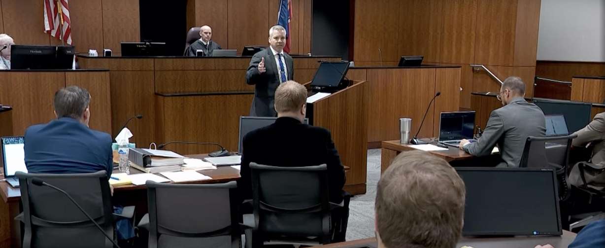 Kent Cody Barlow's attorney, Justin Morrison, speaks during open arguments in Barlow's jury trial on Thursday.