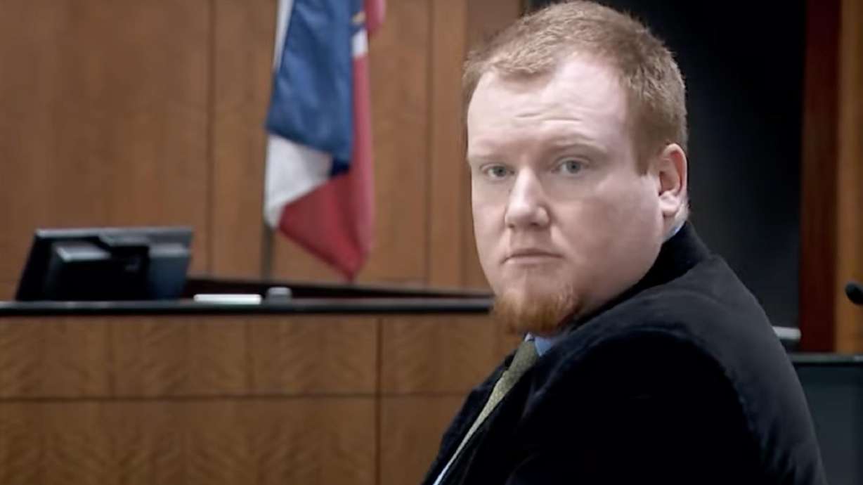 Kent Cody Barlow at the first day of his jury trial on Thursday. He is charged with two counts of murder, a first-degree felony, and accused of causing a crash that killed two Eagle Mountain 3-year-olds.