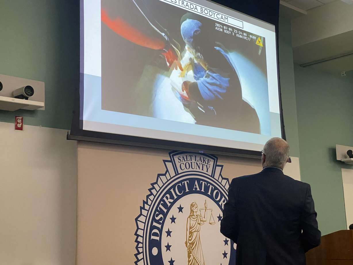 Salt Lake County District Attorney Sim Gill goes over police body camera video released Friday showing a confrontation with 23-year-old Ryan Patrick Ludeman in 2024. Ludeman was shot and killed by police. The sergeant who shot Ludeman was determined on Friday to be legally justified in using deadly force.