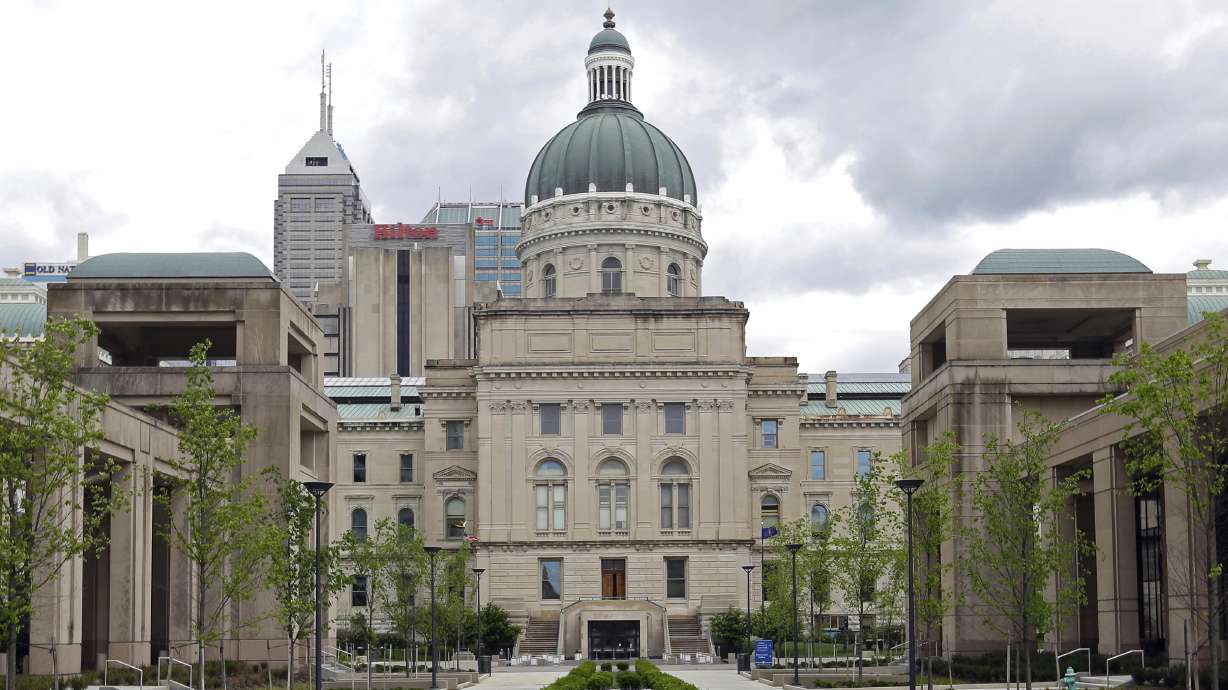 The Indiana Statehouse is seen May 5, 2017, in Indianapolis. Indiana is taking a first step toward acquiring parts of Illinois, though a last step appears rather unlikely.