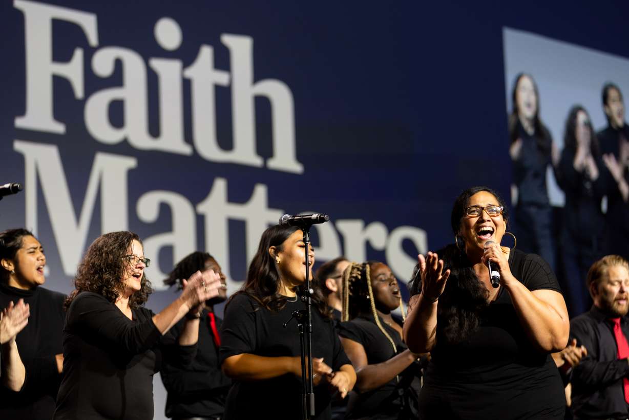 The Debra Bonner Unity Gospel Choir performs at the Faith Matters Restore Conference at Mountain America Exposition Center in Sandy on Friday, Oct. 13, 2023.