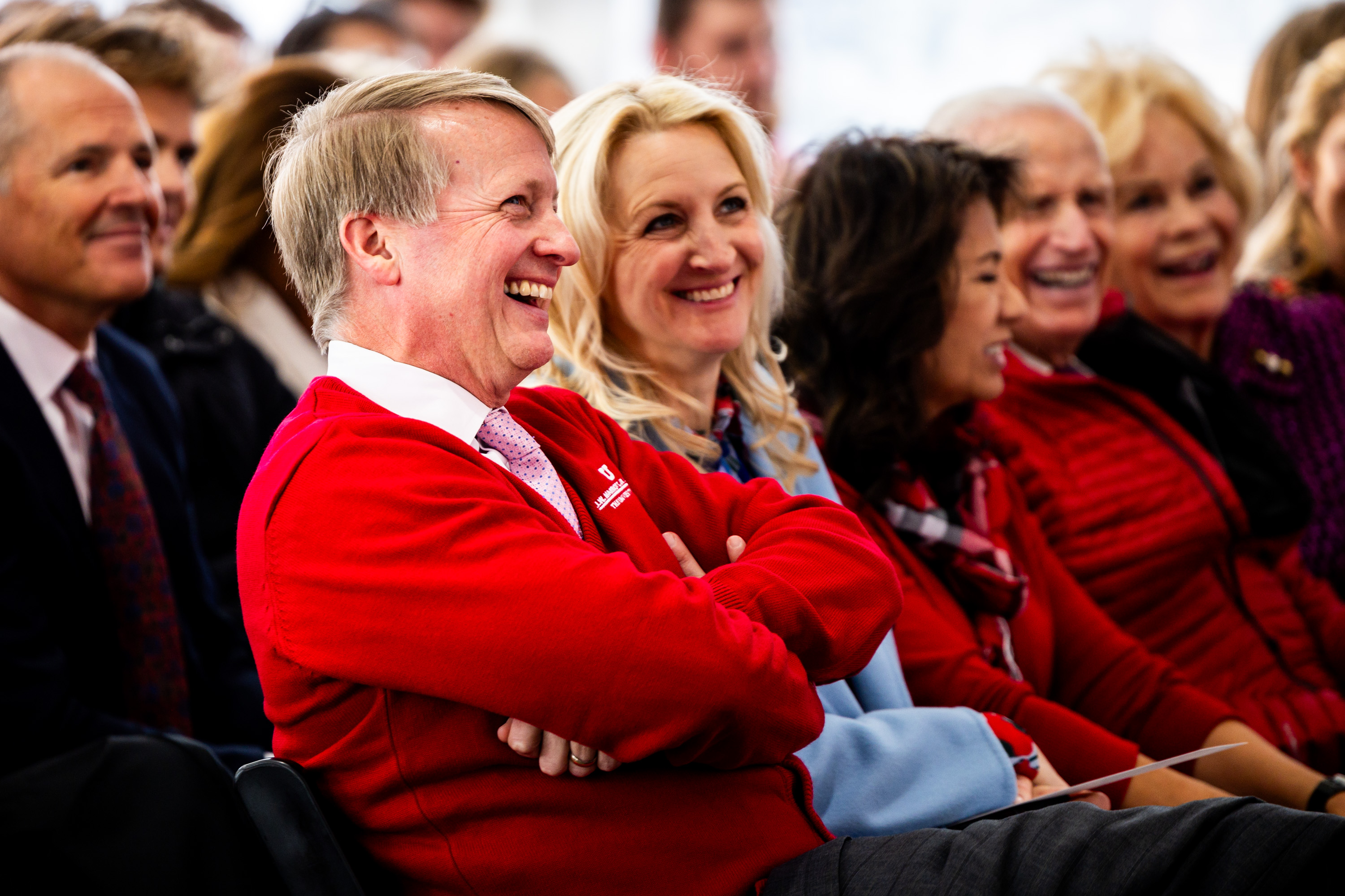 David S. Marriott laughs during an event where the University of Utah revealed a significant gift from the J. Willard and Alice S. Marriott Foundation in Salt Lake City on Friday.