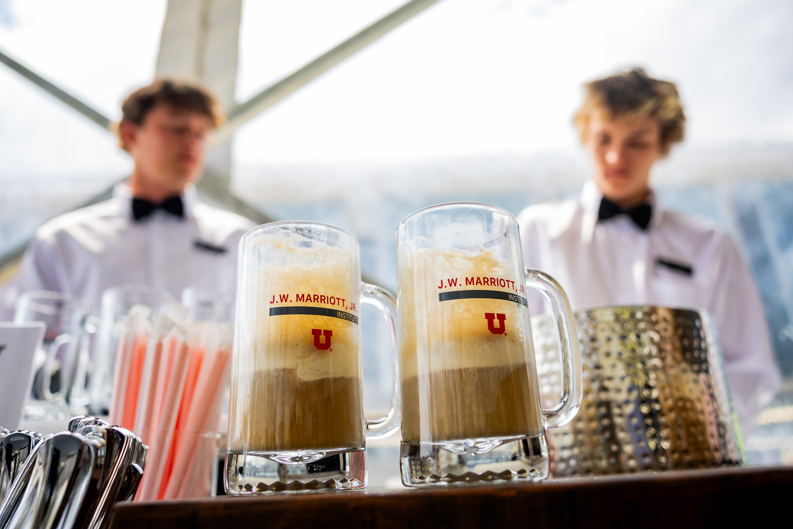 Bill Marriott’s favorite food, including A&W Root Beer floats, are served at lunch following an event where the University of Utah revealed a significant gift from the J. Willard and Alice S. Marriott Foundation in Salt Lake City on Friday.