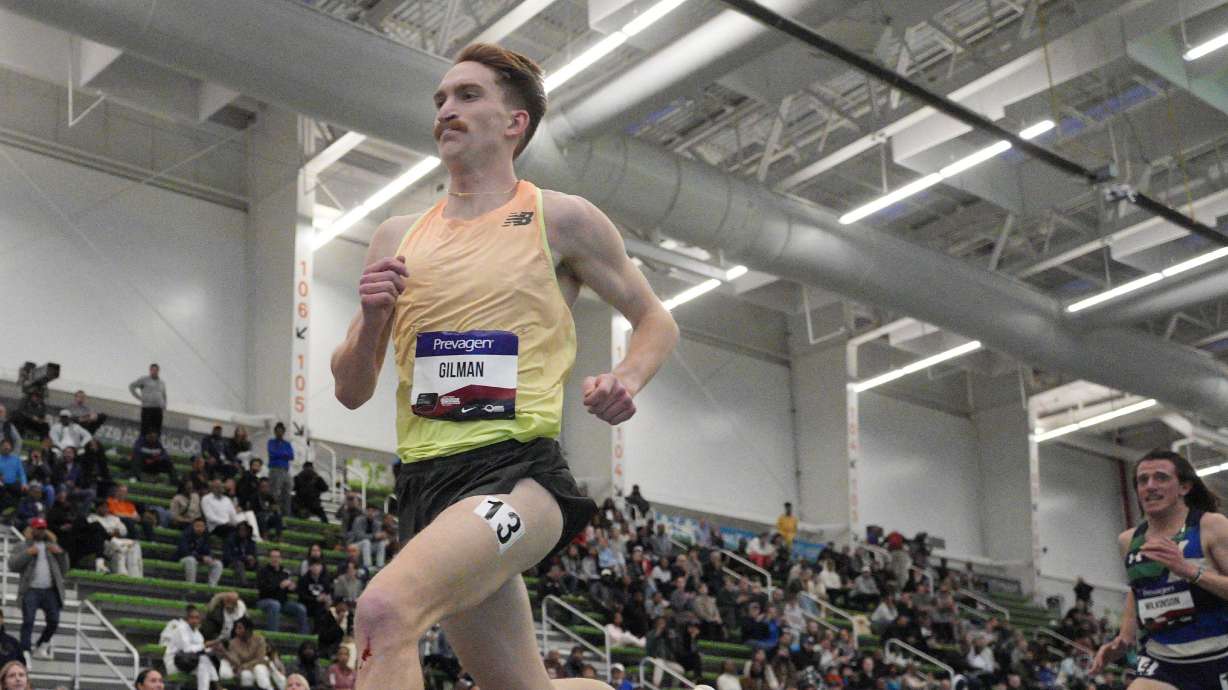 Sam Gilman places third in the 3,000m during the USATF Indoor Championships at Ocean Breeze Athletic Complex in Staten Island, N.Y. on Feb 22.