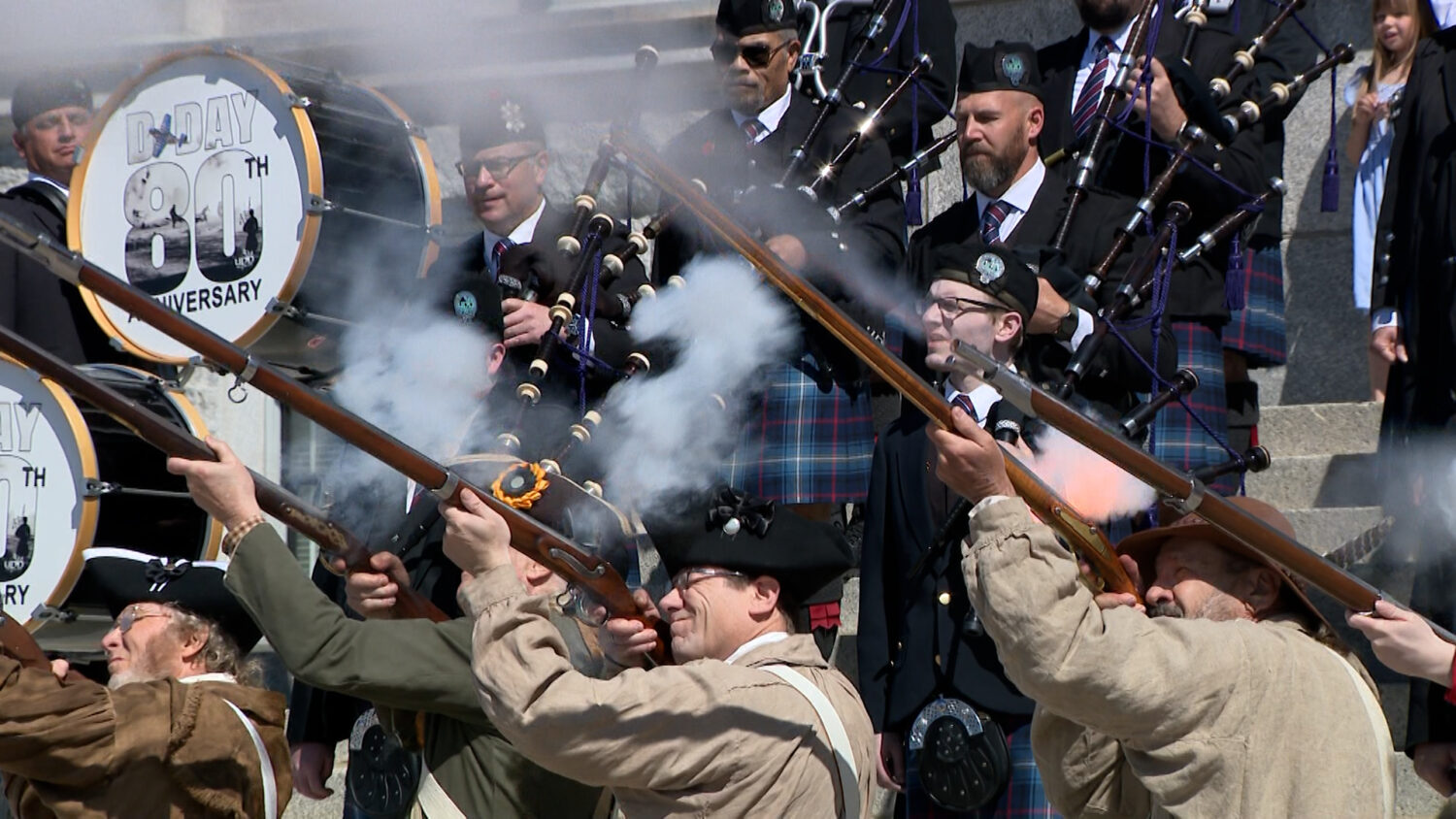 A ceremony at the state Capitol commemorates the 250th anniversary of the "shot heard round the world" on Saturday.