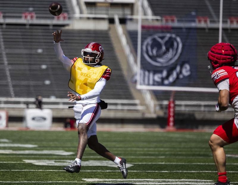White team quarterback Devon Dampier (4) throws a pass during the Utah Utes’ 22 Forever spring game at Rice-Eccles Stadium in Salt Lake City on Saturday, April 19, 2025. - Brice Tucker, Deseret News
