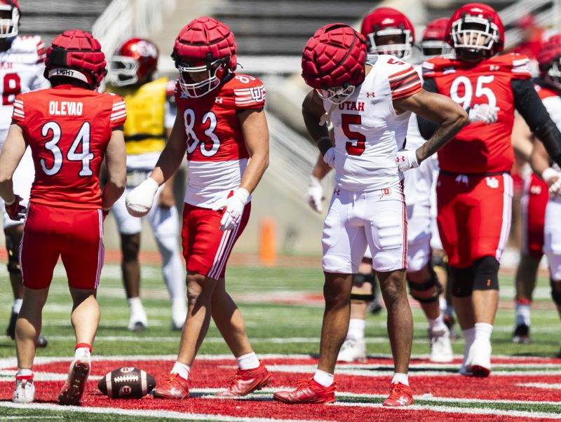 White team wide receiver Otto Tia (5) puts his hands on his hips after failing to catch a pass during the Utah Utes’ 22 Forever spring game at Rice-Eccles Stadium in Salt Lake City on Saturday, April 19, 2025. - Brice Tucker, Deseret News