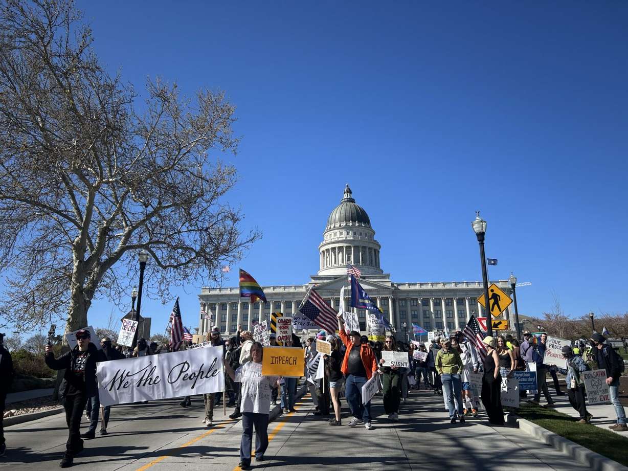 A crowd of more than 2,000 people rallied at the state Capitol Saturday for another "Hands Off" protest.