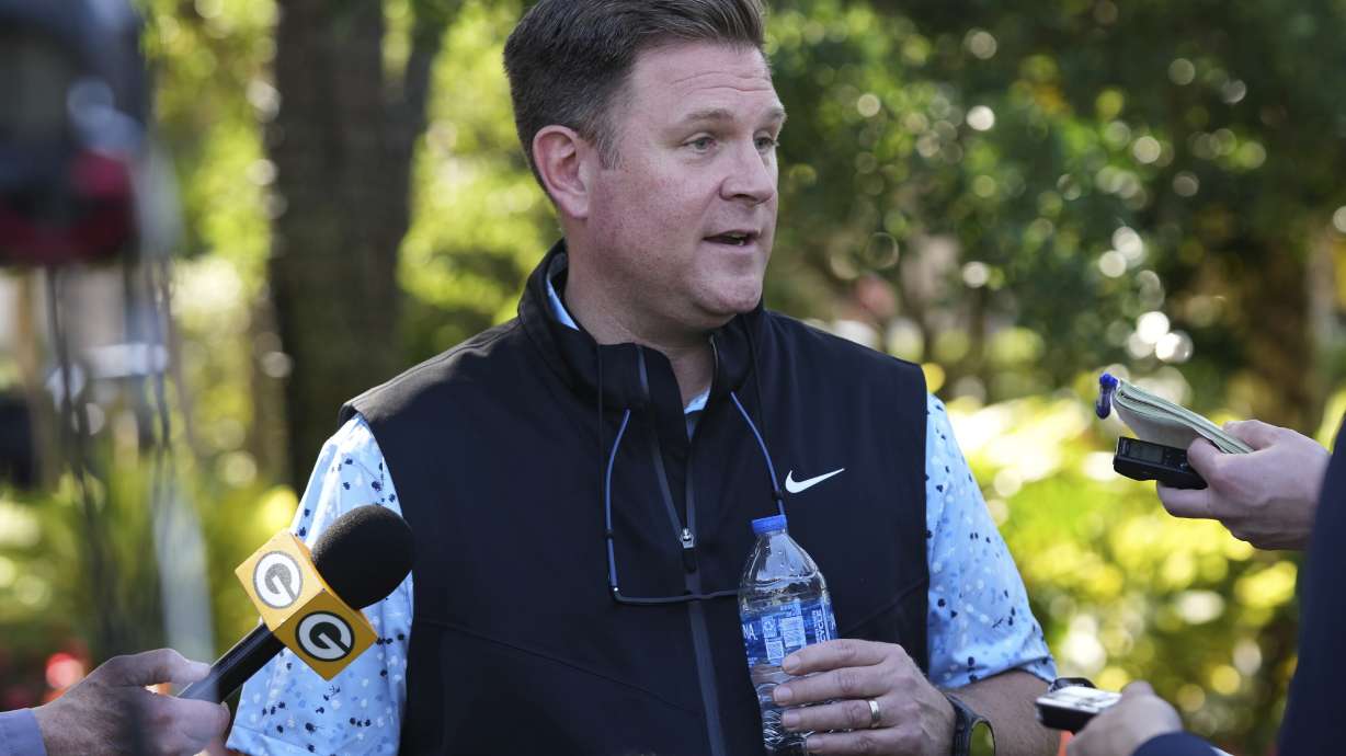 Green Bay Packers general manager Brian Gutekunst is interviewed at the NFL football annual meetings Monday, March 31, 2025, in Palm Beach, Fla.