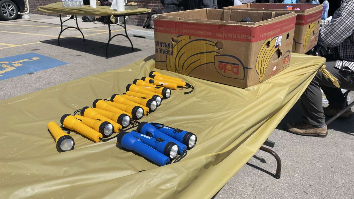 Flashlights and socks were among the items being provided at the Utah County warming center's community resource fair in Provo on Monday. The fair was held to help prepare people for the warming center closing for the season on April 30.