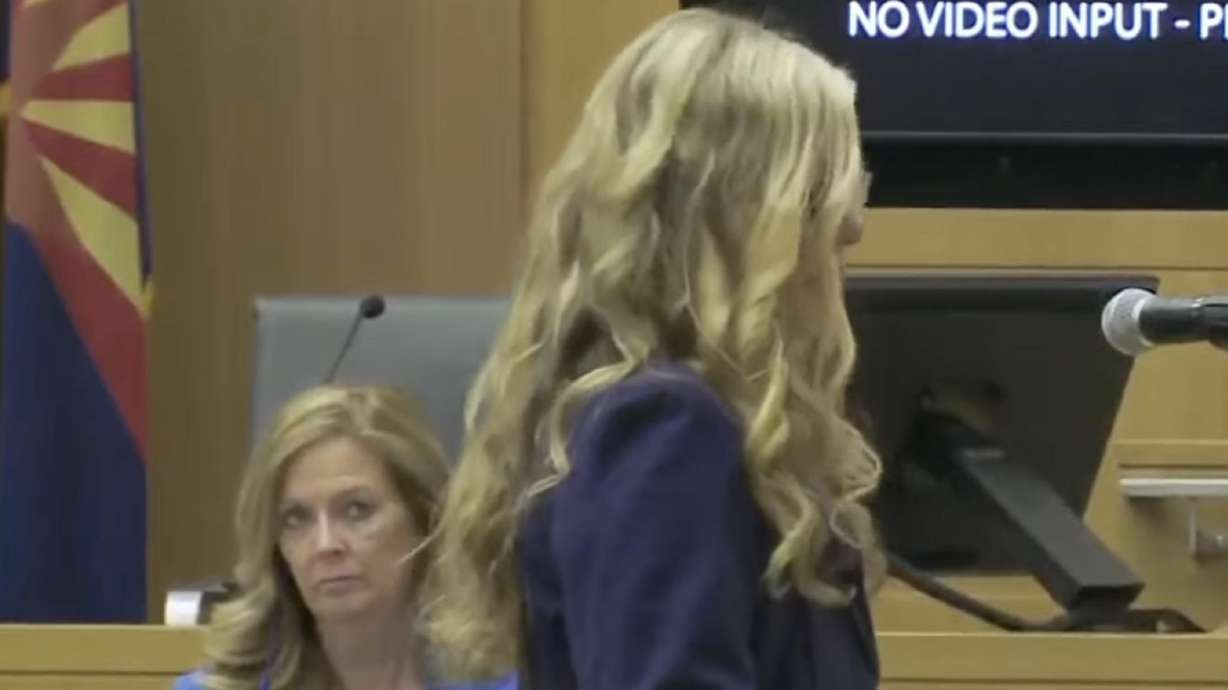 Lori Daybell gives closing arguments in a trial on charges of conspiring to kill her husband, Charles Vallow on April 21. In a new trial Thursday, she told jurors, "I am all about spreading love and will continue to do so even after this trial is complete."