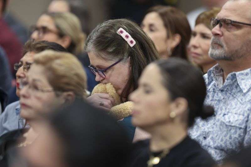 A person reacts during a hearing for Patrick Crusius, the Walmart mass shooter, in the 409th district Commissioners Courtroom at the Enrique Moreno County Courthosue in El Paso, Texas, Monday.