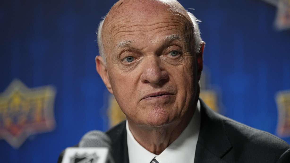 FILE - New York Islanders president and general manager Lou Lamoriello responds to questions after the second day of the NHL hockey draft, June 29, 2023, in Nashville, Tenn.