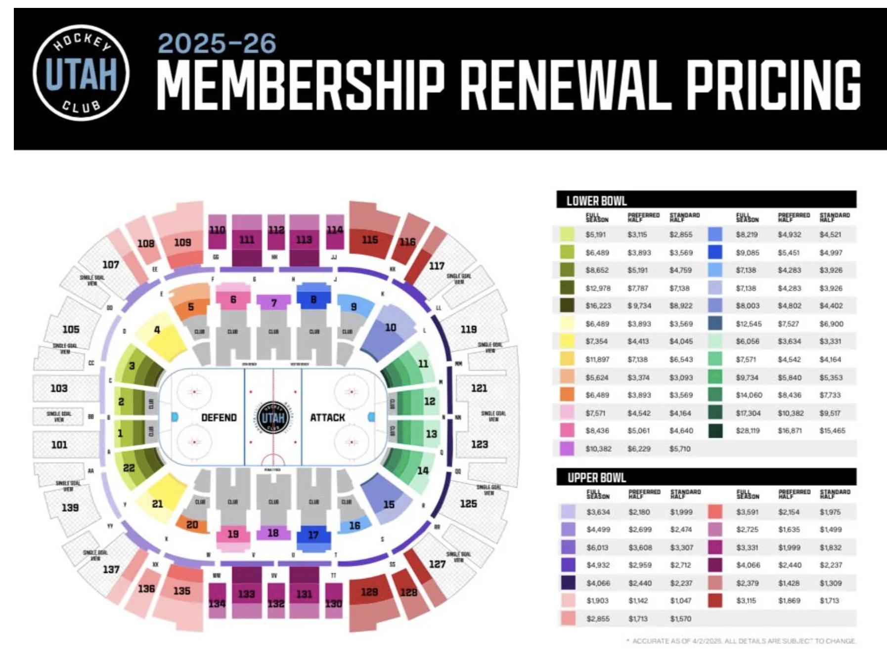 The Delta Center map from the Utah Hockey Club season-ticket renewal email.