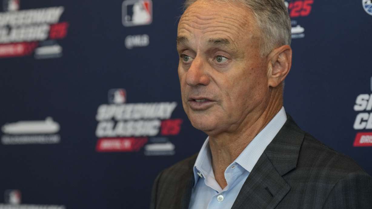 MLB Commissioner Rob Manfred speaks during a news conference, Tuesday, April 22, 2025, in Nashville, Tenn.