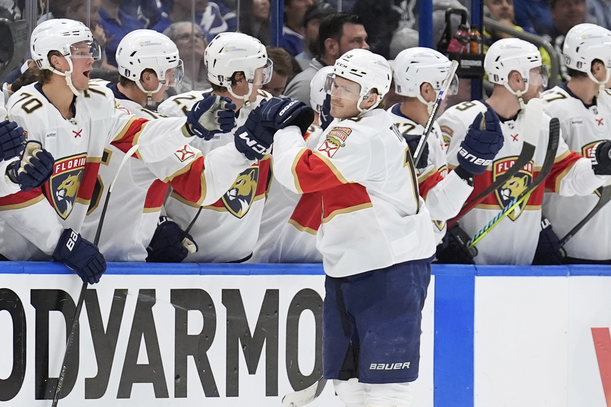 Tkachuk stars in his return by scoring twice as the Panthers top Lightning 6-2 in series opener