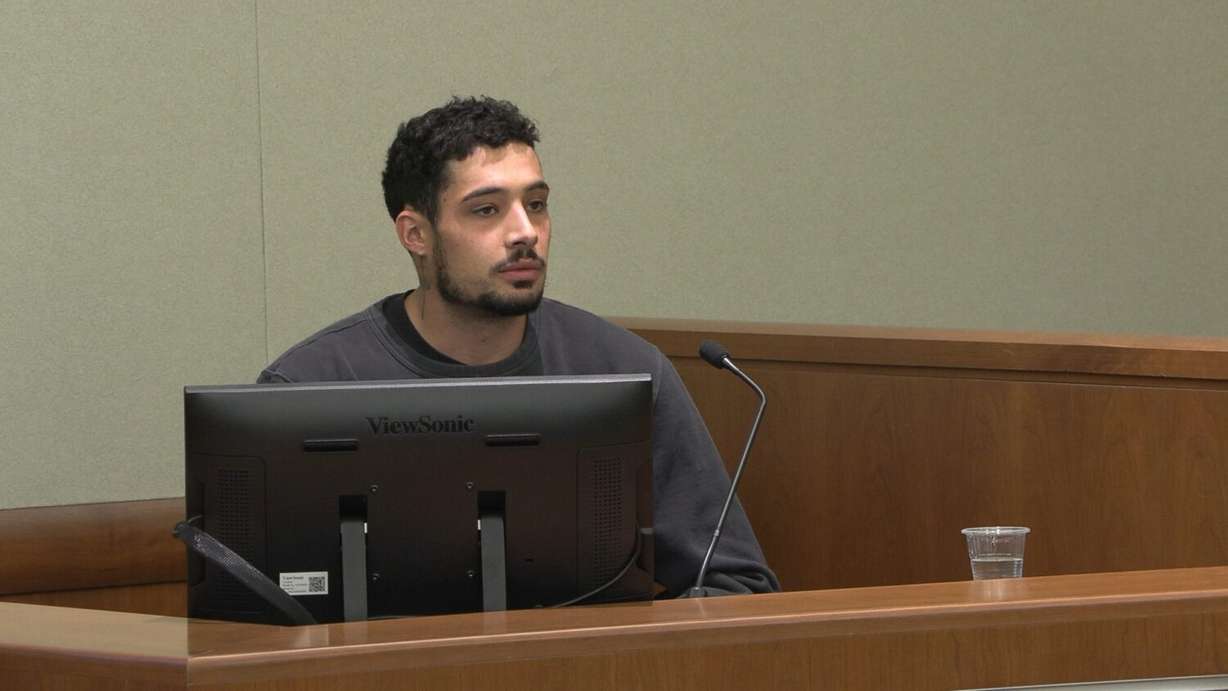 Unlicensed contractor Jordan Dutson testifies Tuesday during a restitution hearing in Salt Lake City.