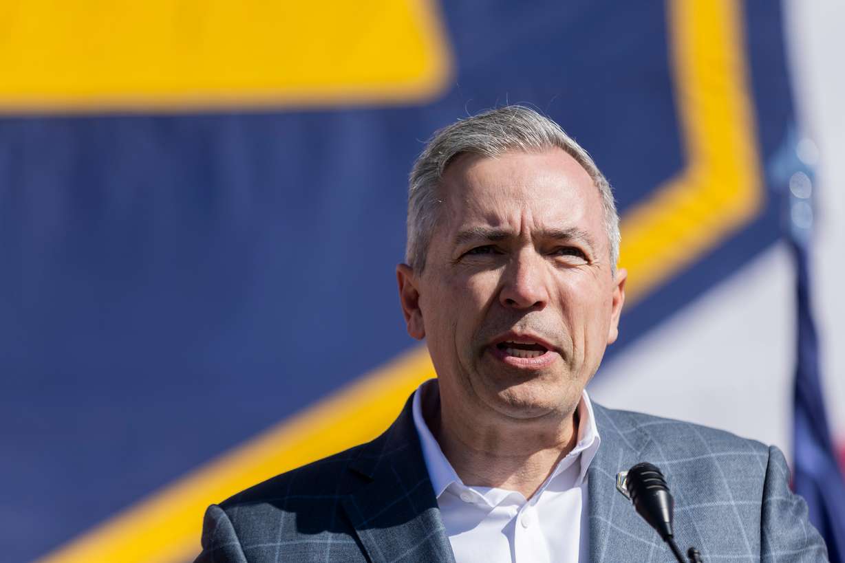 Sen. Daniel McCay, R-Riverton, speaks at the Capitol in Salt Lake City on March 9, 2024. McCay barely survived to advance to a primary in his reelection bid against state Rep. Doug Fiefia.