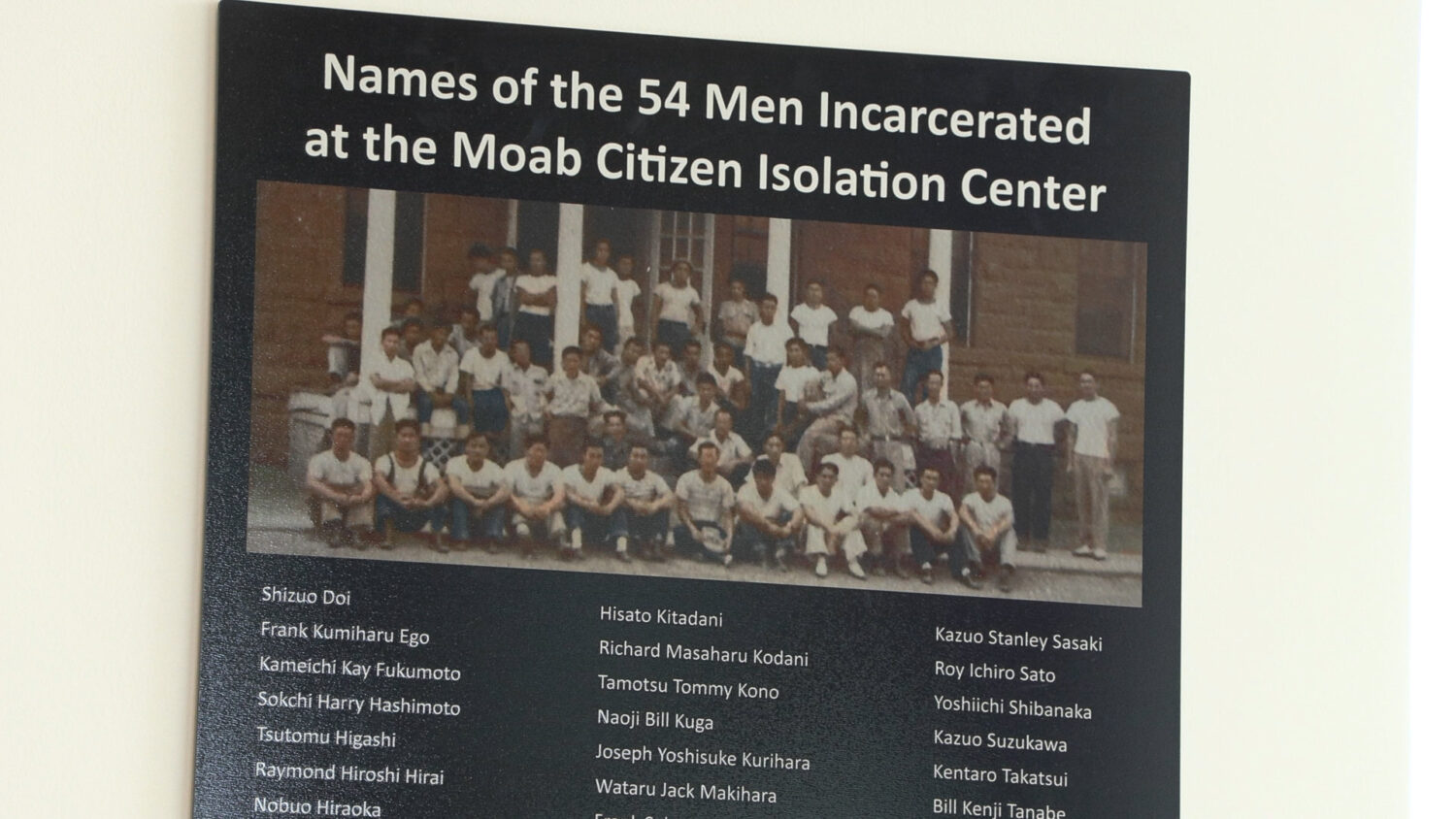 A plaque at Utahraptor State Park commemorates the men incarcerated in Moab during World War II.
