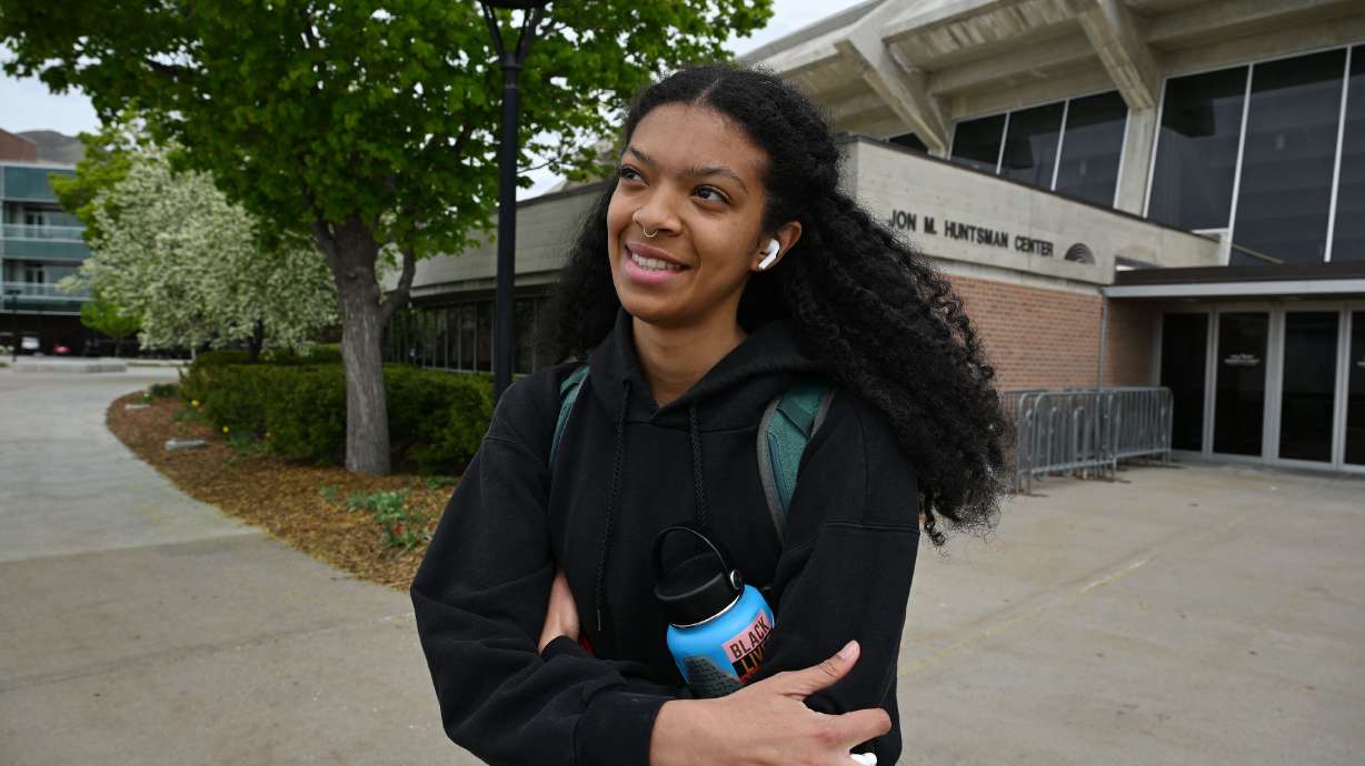 University of Utah student Nayra Green talks on campus in Salt Lake City on April 22 about hearing the news that the school will soon be offering academic credit for humanitarian service.