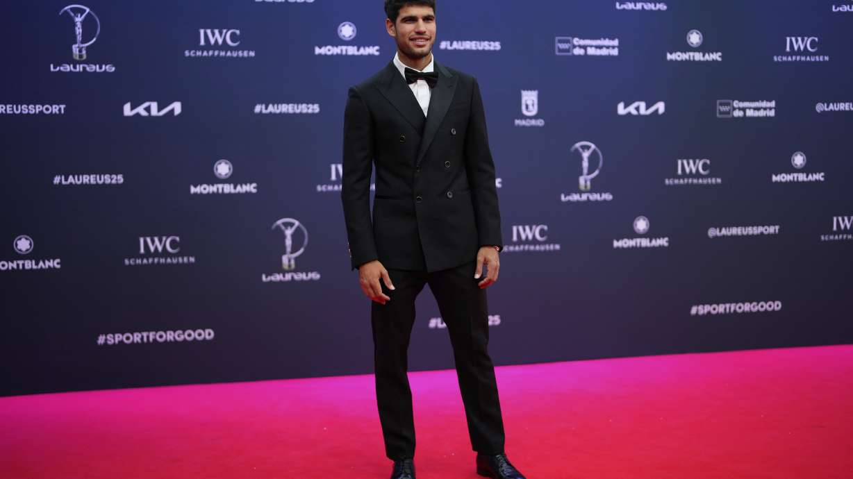 Carlos Alcaraz of Spain, poses during the 2025 Laureus World Sports Awards in Madrid, Spain, Monday, April 21, 2025.