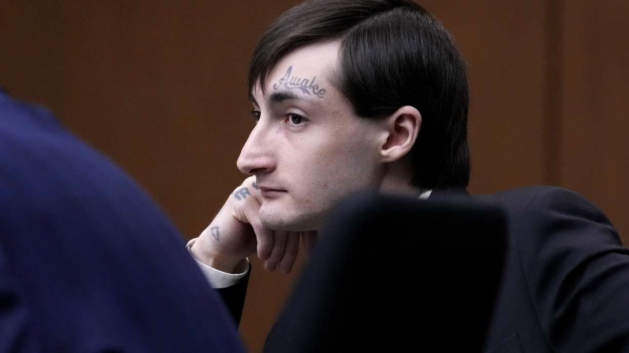 Robert E. Crimo III, accused of killing seven people on July 4, 2022, attends court at the Lake County Courthouse, Waukegan, Ill., Feb. 24. He was sentenced to life Thursday after admitting to the deadly shooting.