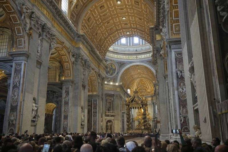 Faithful gather to pay their respects to Pope Francis inside St. Peter's Basilica at the Vatican, Wednesday where his body will lie in state for three days.