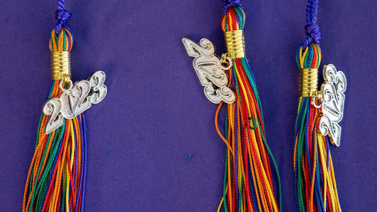 Tassels handed out at Lavender Graduation to graduating LGBTQ students at Weber State University in Ogden on April 19, 2023. Utah's public universities are now largely prohibited from hosting such activities, known as affinity celebrations.