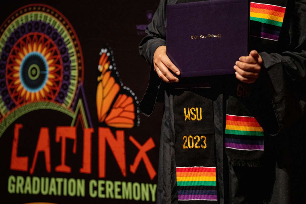A graduating Weber State University student at the Latinx Graduation Ceremony at the Ogden campus on April 22, 2023. Utah's public universities are now largely prohibited from hosting such activities.