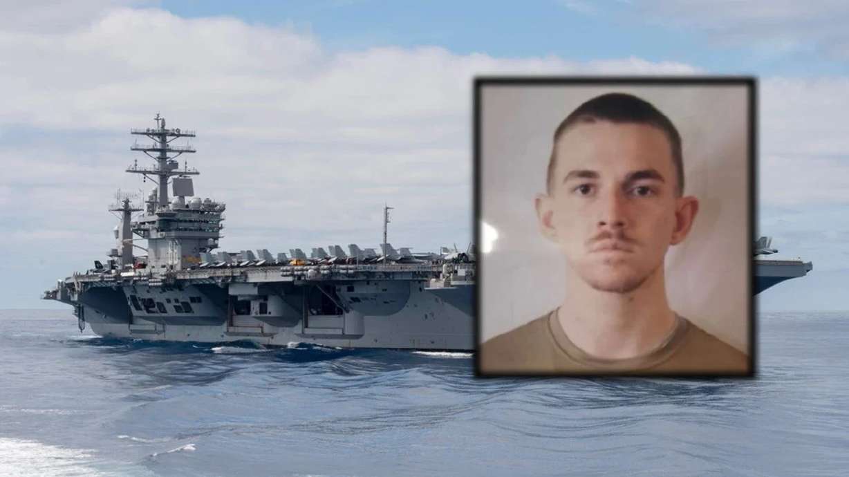 This image depicts the USS Nimitz and Petty Officer 2nd Class Gabriel D. Holt. Holt was last seen on the night of April 18.
